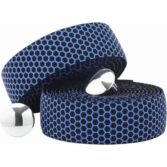 1set 2 Rolls Blue Bike Handlebar Tape PU Leather Sweat Absorbent Enhance Comfortable Grip Bicycle Handle Bar Padded Wraps Tapes with Metal Plugs Belt for Gravel Bikes Road Cycling Riding Blue DIY