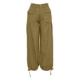 thumbnail image 4 of QURATI Women Baggy Cargo Jeans Mid Waist Wide Leg Parachute Denim Pants Sweatpants Pockets Womens Bottoms Green L, 4 of 7