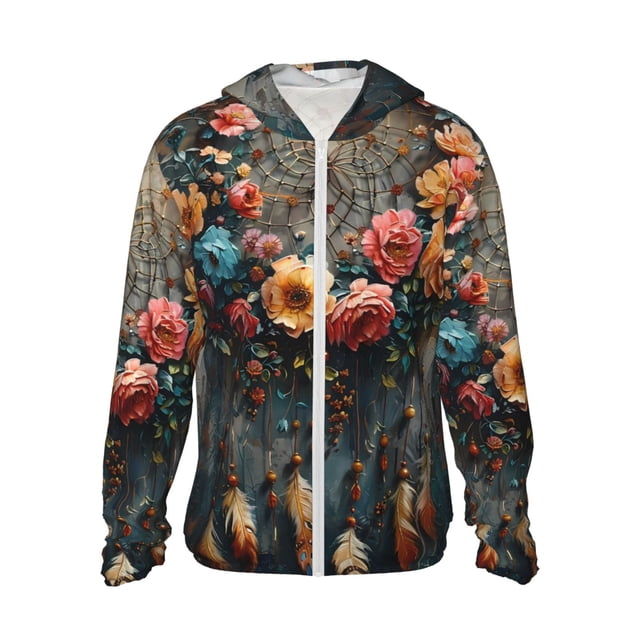 Vsdgher Sweat à Capuche Imprimé Floral Attrape-Rêves Élégance pour Hommes Femmes, Manches Longues Protection Solaire Pêche Course Natation-3TG
