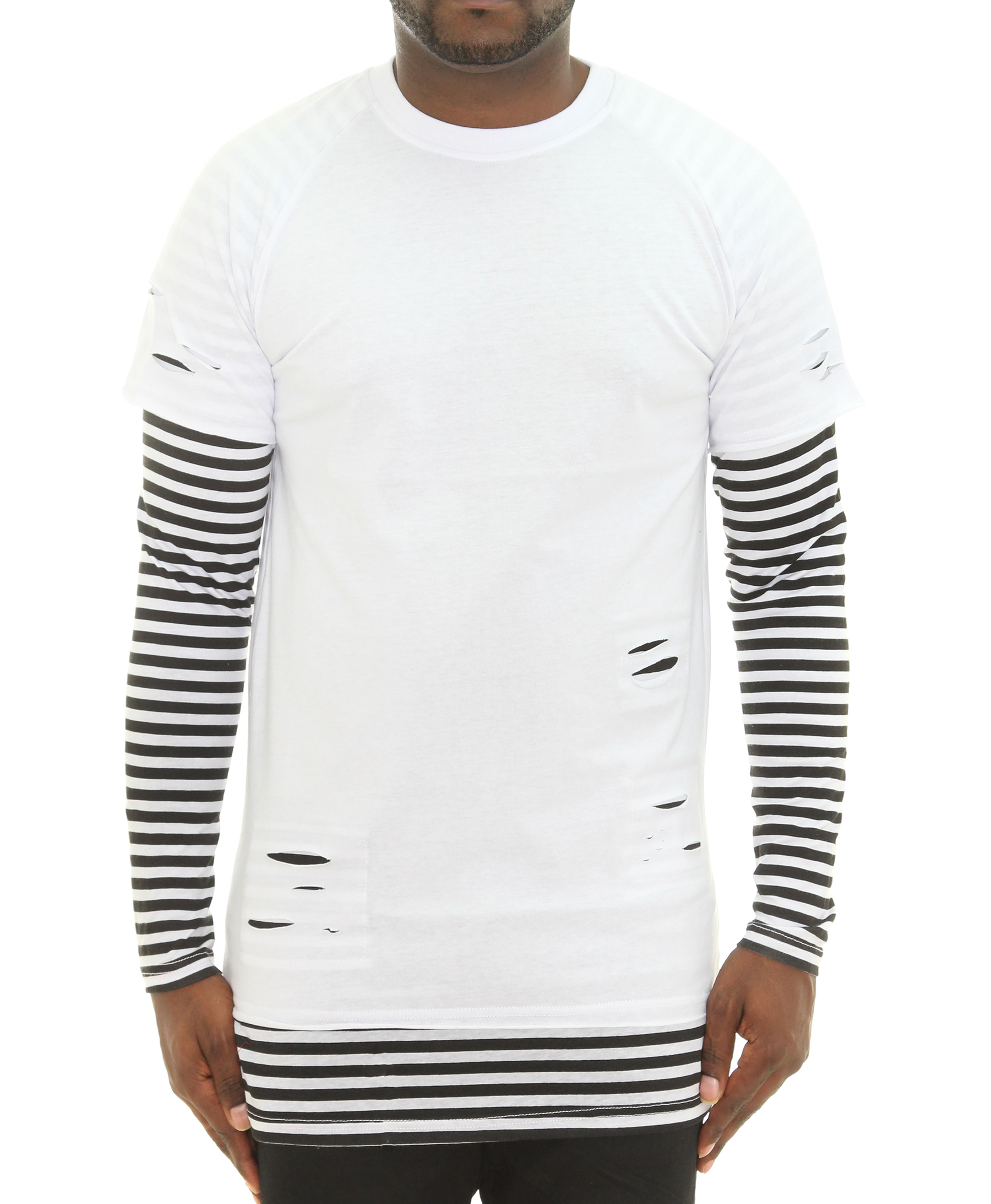 Stripe Layered Ripped Long Sleeve 