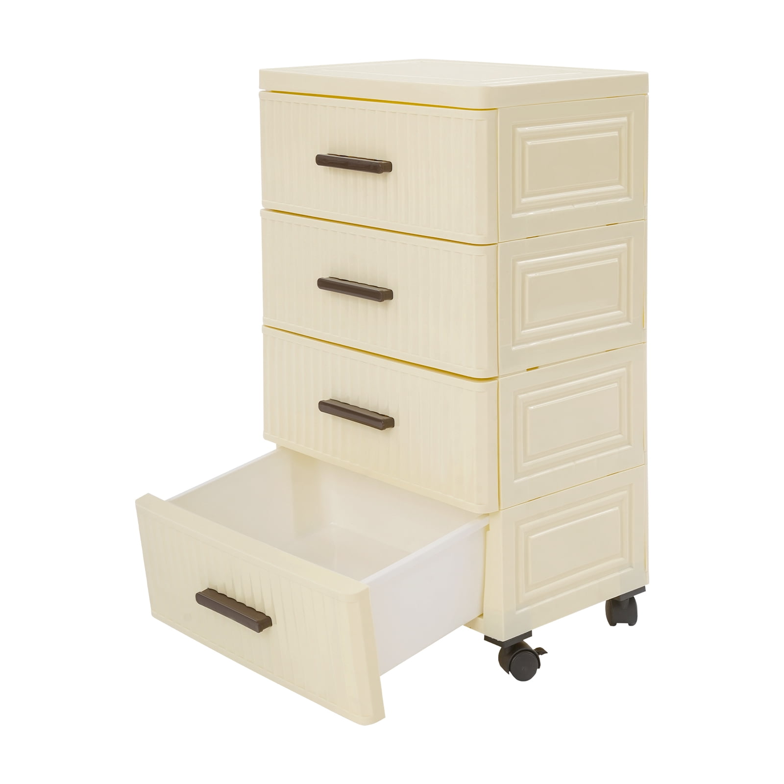 Creamy Yellow 4 Tier Plastic Drawer Storage Organizer, Storage Cabinet with 4 Universal Wheels, 4-Drawers Cabinet for Dresser Closet Bathroom Dorm Bedroom Laundry Room