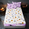 thumbnail image 4 of Homewish Halloween Spooky Animal Zipper Twin Comforter Sets with Fitted Sheet and 2 Pillowcases, Pumpkin Lantern Bat Zipper Bedding Set, Lavender Black White, Pumpkin Bat Reversible, 4 of 7