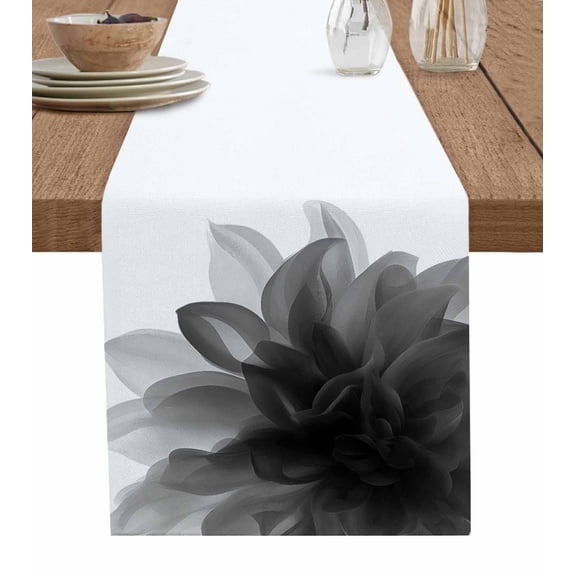 ERUNPONLY Grey Bohemian Table Runner - 72 Inch Long Boho Modern Floral Abstract Ombre White Cotton and Linen Blended Dress Scarves Farmhouse Table Runner for Kitchen Dining, Coffee Table, 16"x72"