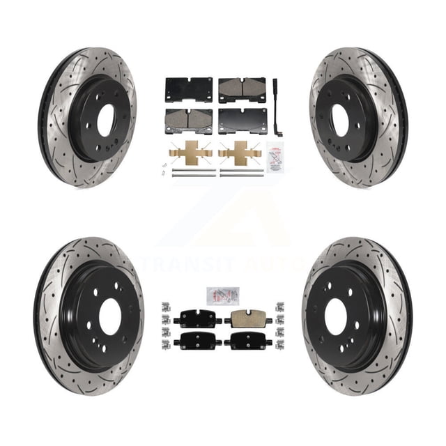 Transit Auto Front Rear Ceramic Pads and Coated Drilled Slotted Disc Brake Rotors Kit for Car GMC Chevrolet Silverado 1500 Sierra Yukon Tahoe Limited XL Cadillac LTD Suburban Escalade ESV KDA-102958
