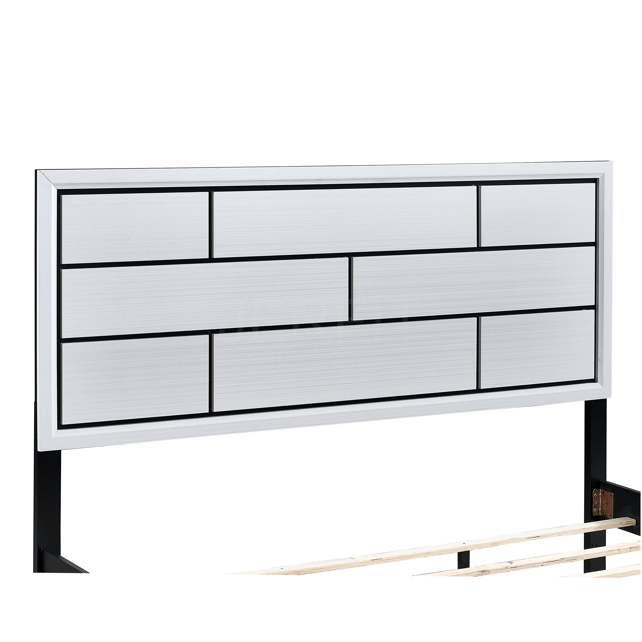 JERFIT White King Size Panel Bed with Wood Frame, Modern Platform Bedroom Furniture for Master Bedroom