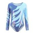 thumbnail image 2 of QUOTAY Romper Long Sleeve with Glitter Rhinestone and Print for Girls Dance Gymnastics Performance Stretchable Practice Jumpsuit Kids Bodysuit Long Sleeve 01_Blue,150, 2 of 4