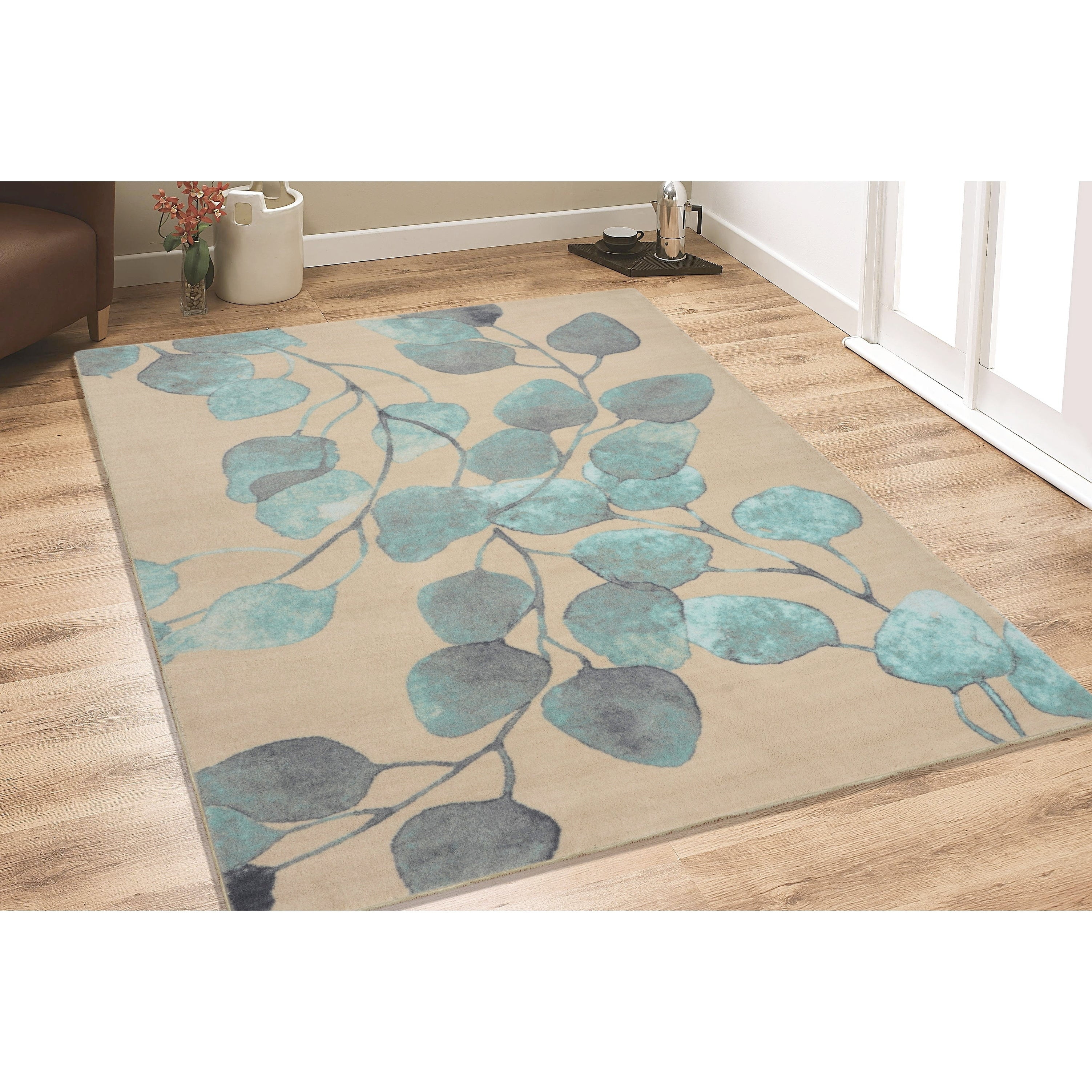 RugSmith Turquoise Ficus Modern Floral Area Rug