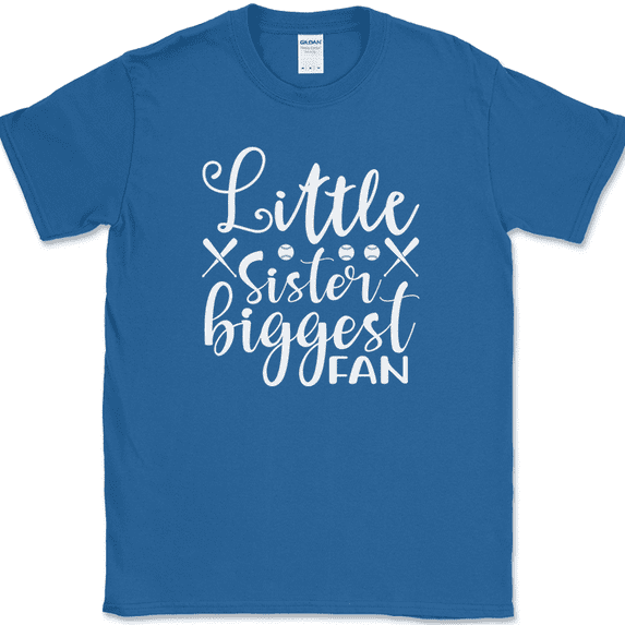 Little Sister Biggest Fan T-Shirt Funny Baseball Sports Humor Gift Text Tee - Royal Blue, 4XL