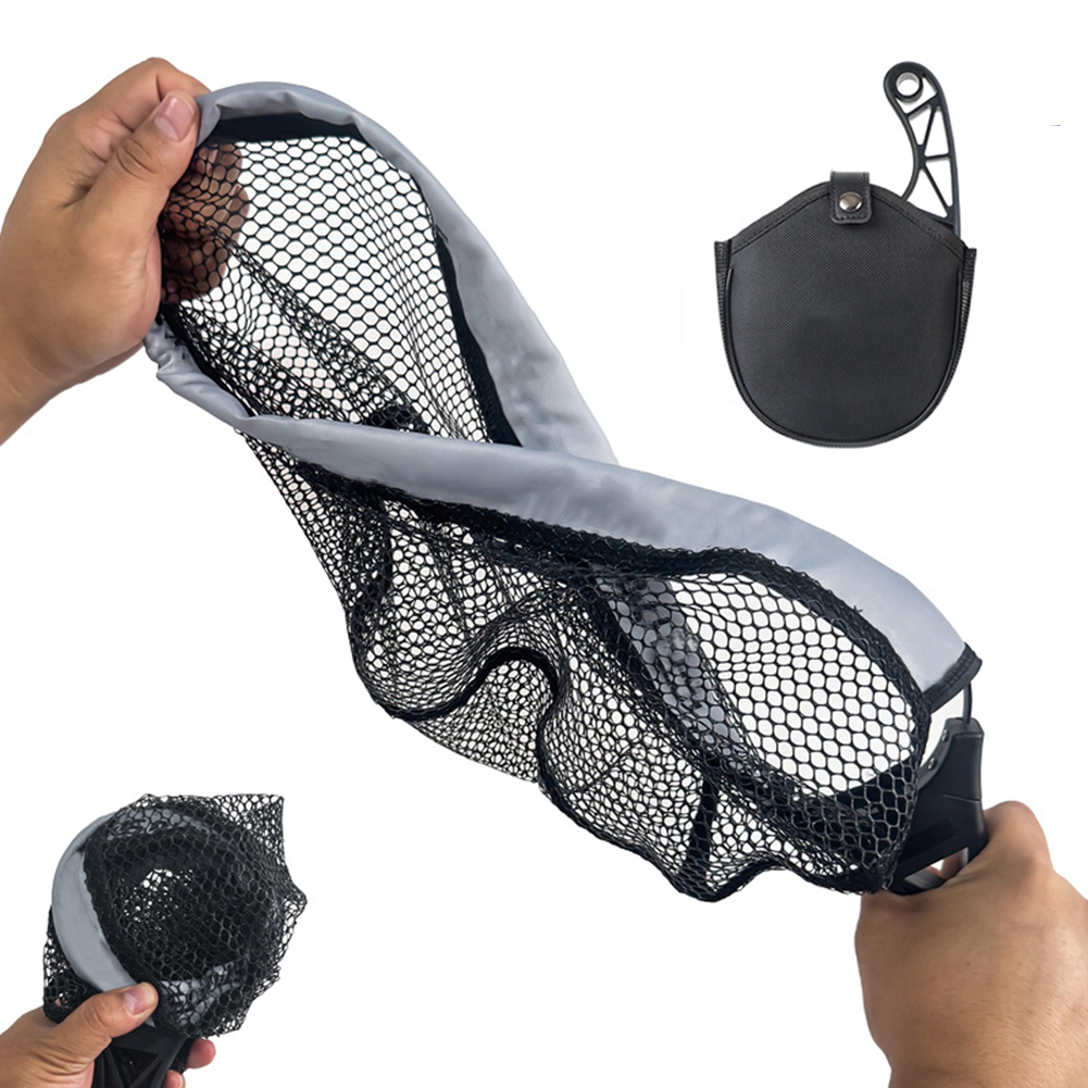 HUISZJ Fly Fishing Landing Net, Soft Rubber Mesh Foldable Landing Net, Non-Slip Handle Trout Net Outdoor Stream Fishing Tool Accessory