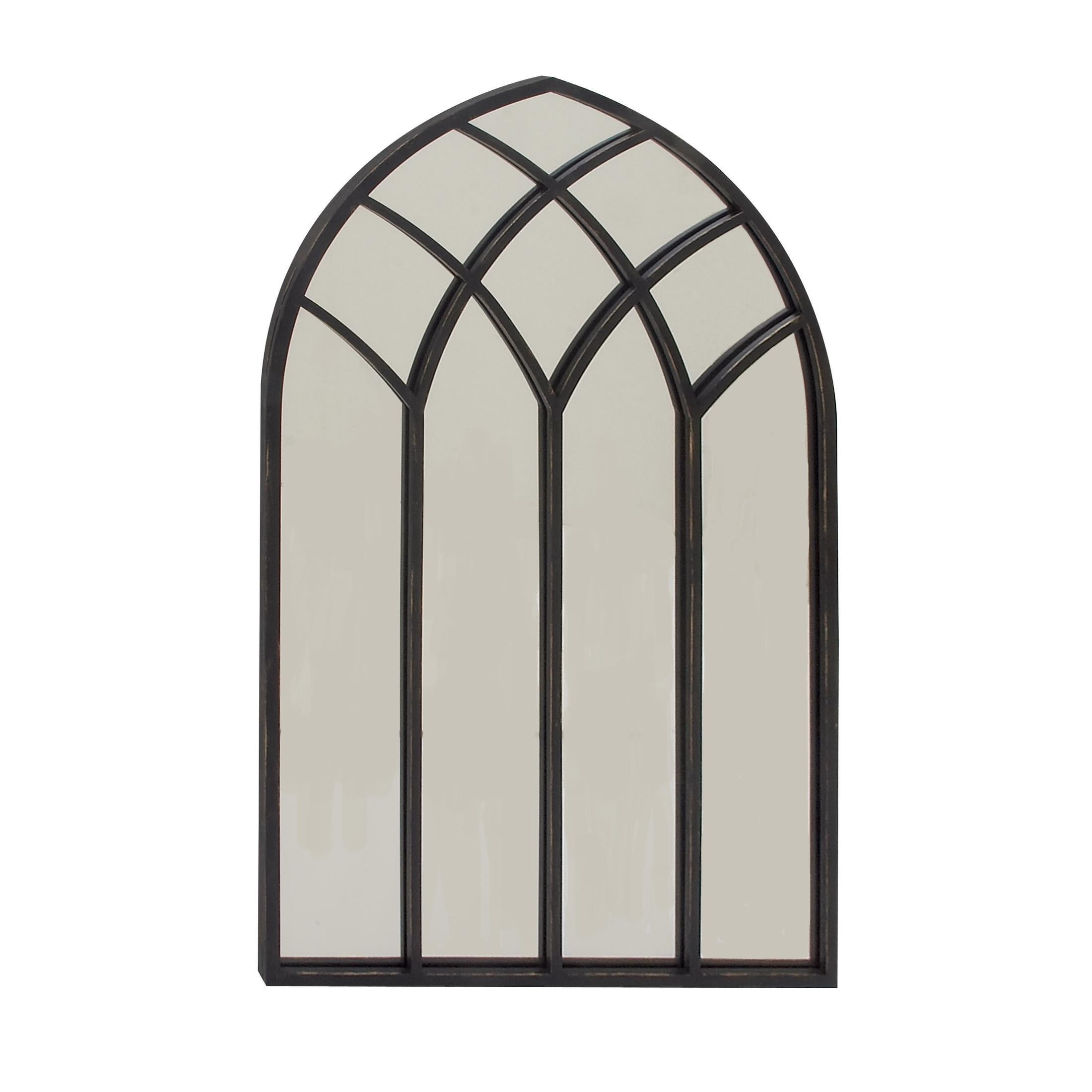 DecMode 30" x 48" Black Arched Window Pane Wall Mirror