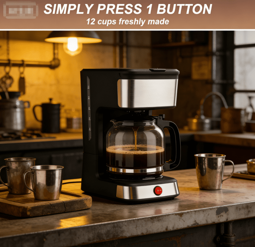 LapEasy Drip Coffee Maker, 1.8L/15 Cups, Fast Brew, Removable Washable Filter, Anti-Drip, Black