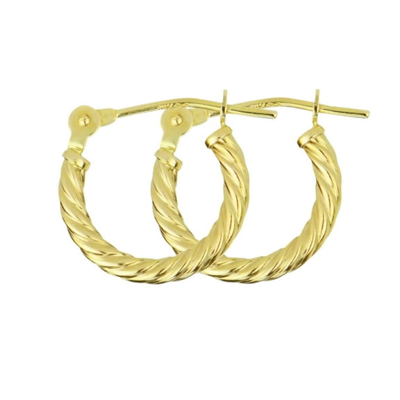 12mm 14K Yellow Gold Corrugated Hoop Earrings Women Cheap Jewelry Gift