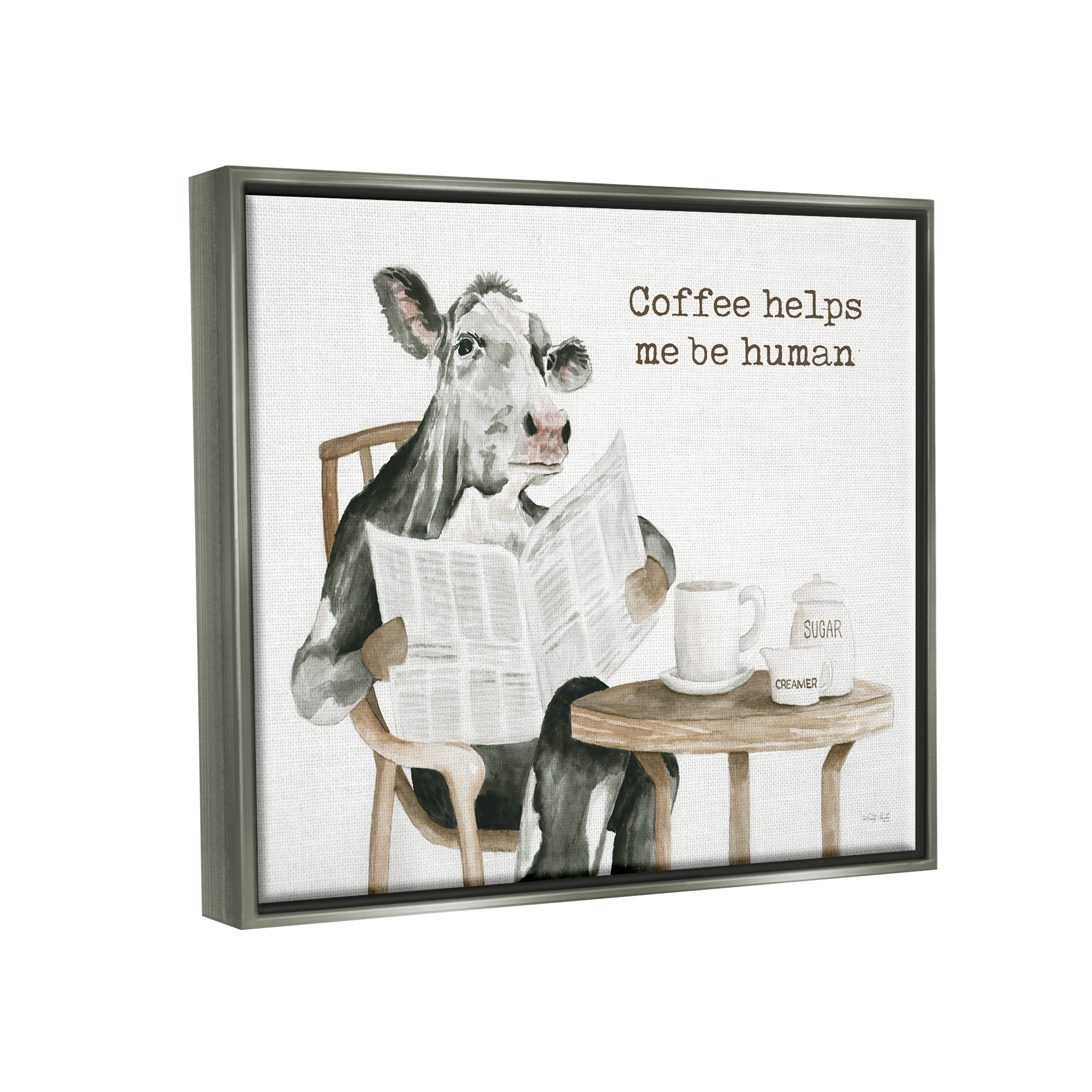 Stupell Industries Funny Morning Coffee Phrase Animals & Insects Painting Gray Floater Framed Art Print Wall Art, 21 x 17
