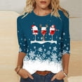 thumbnail image 1 of Puntoco Blusa de manga 3/4 con cuello redondo y estampado navideño para mujer, 1 of 5