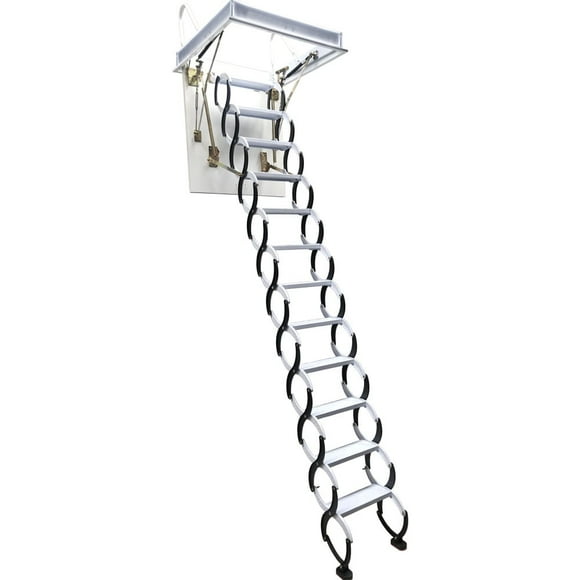 9.8ft/12Steps Attic Ceiling Ladder Folding Retractable Carbon Steel Stairs Black