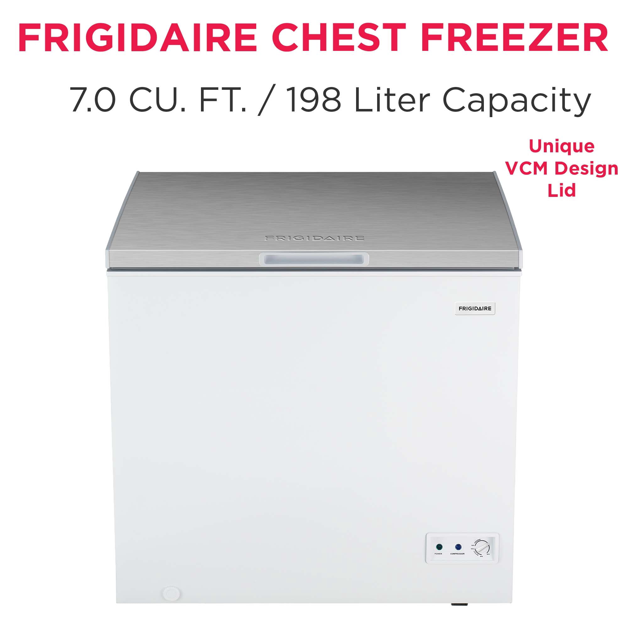 Frigidaire 7.0 Cu. ft. Garage Ready Chest Freezer, Deep Freezer with Stainless Steel Lid, White