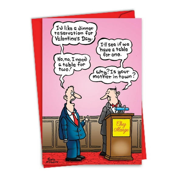 2220 Funny Valentine's Day Greeting Card 'Dinner Reservation Joke ' with Envelope by NobleWorks