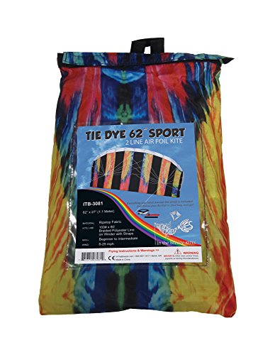 In the Breeze 3081 — Tie Dye 62-inch Sport Kite - Dual Line Stunt Parafoil - Includes Braided Kite Line and Bag - Easy to Fly