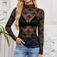 thumbnail image 2 of Gvdentm Women's Shirts Women's Mesh Top Long Sleeve Neck Sheer Blouse See Through Floral Lace Tops(Black,S), 2 of 8