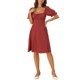 thumbnail image 2 of Vestido midi de línea A con escote en forma de corazón y mangas abullonadas de INSPIRE CHIC para mujer, verano, rojo L, 2 of 6