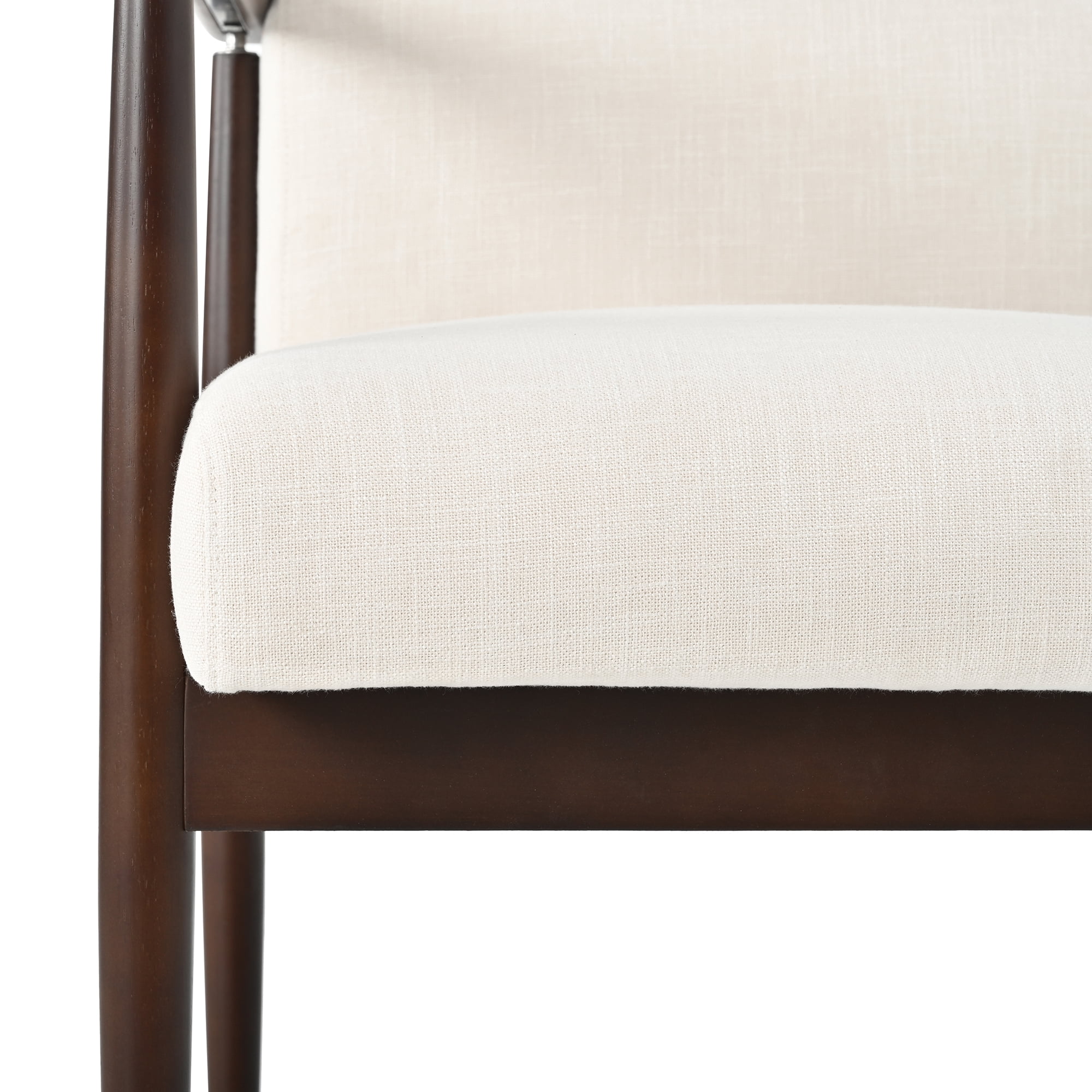 GARITIN Set of 2 Mid-Century Modern Dining Arm Chairs, Fabric Upholstered Accent Chairs with Rubber Wood Frame, Walnut Finish & Beige Upholstery for Dining Room Kitchen