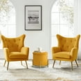 thumbnail image 3 of Velvet Accent Chairs Set of 2 Wingback Lounge Armchairs Sofa Upholstered Tufted Golden Leg Home Living Room Mustard, 3 of 8