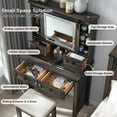 OKD Farmhouse Vanity Desk with Mirror, Lights, Drawers and Shelves