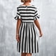 thumbnail image 3 of Vestido De Manga Corta, Versátil Manga Con Volantes Suave Elástico A Line Fit Vestido A Rayas Transpirable Para Mujeres Para El Hogar Cergrey Negro L, 3 of 6
