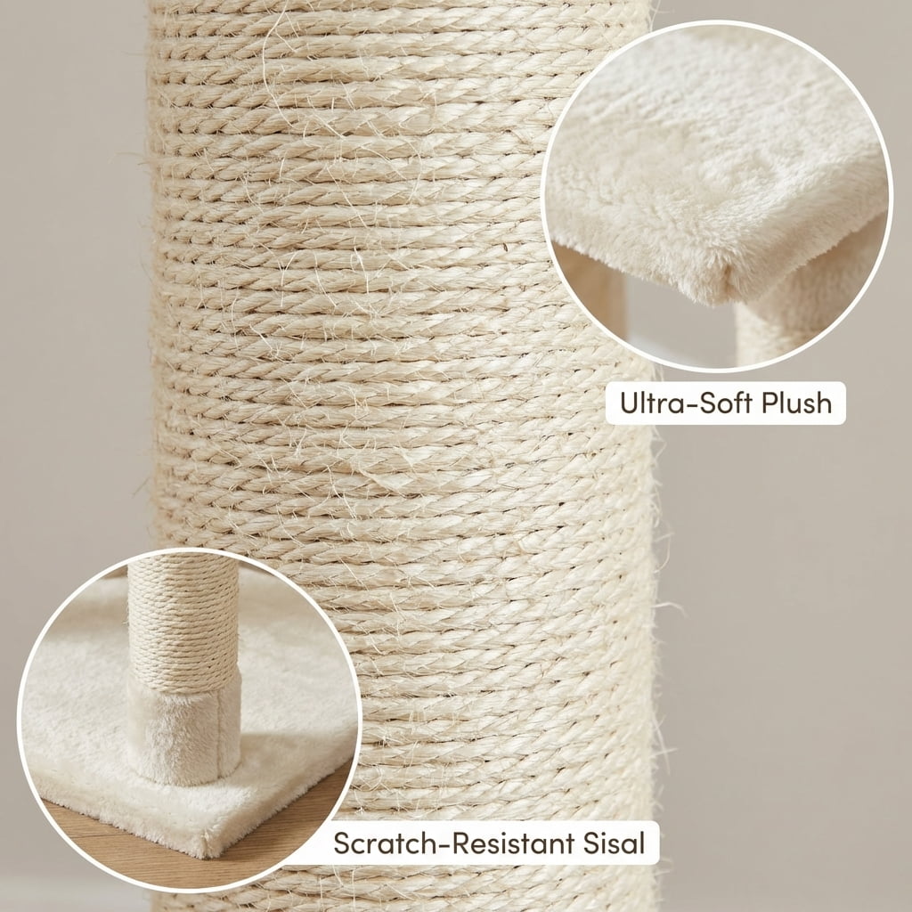 Multi-Level Cat Tree Tower with Sisal Scratching Posts, Cozy Condo, Perches and Hanging Toy, Beige, 62 Inches Height