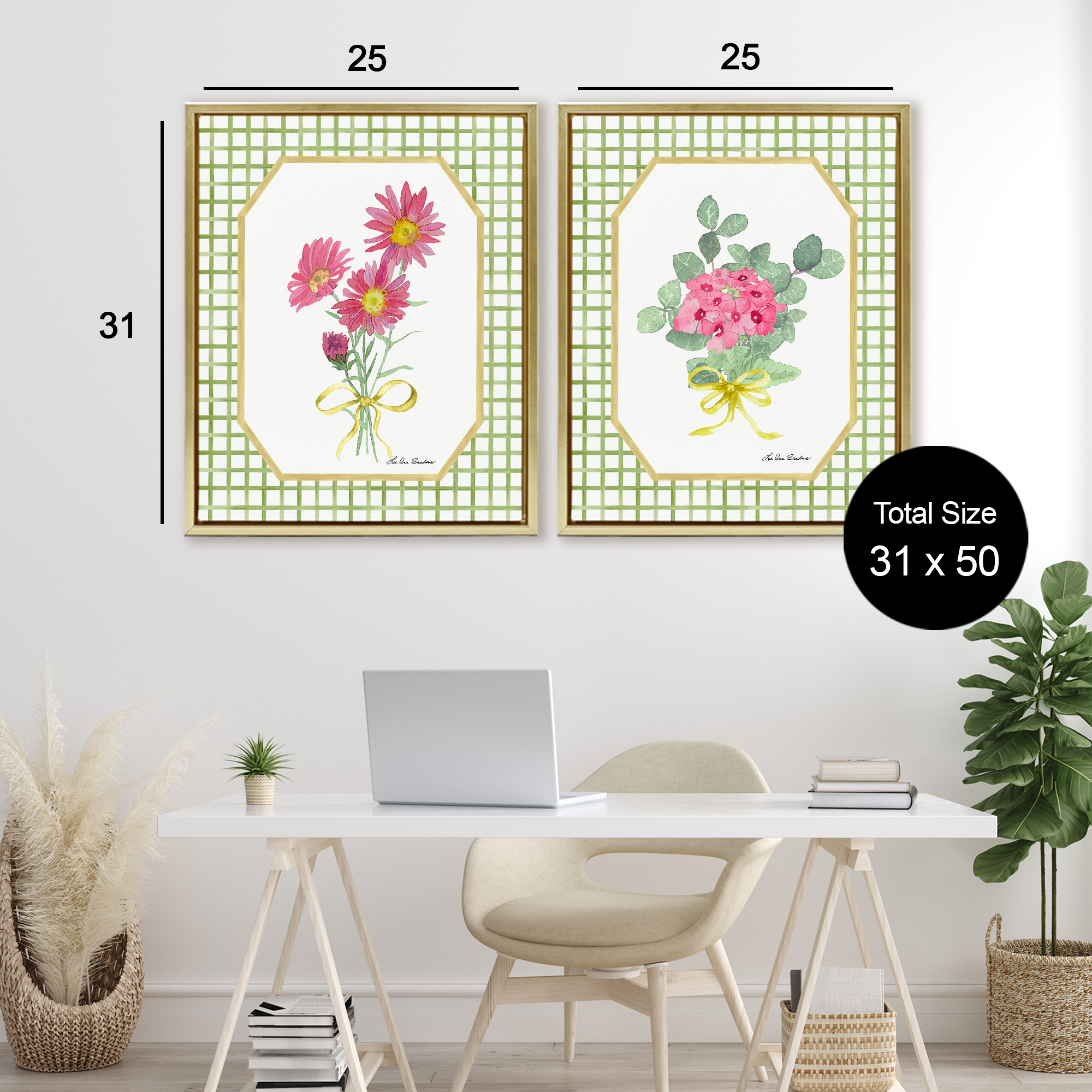 Cottage Botanical Story 2 Piece Gold Framed Floater Canvas Set, design by Lee Ann Sanders