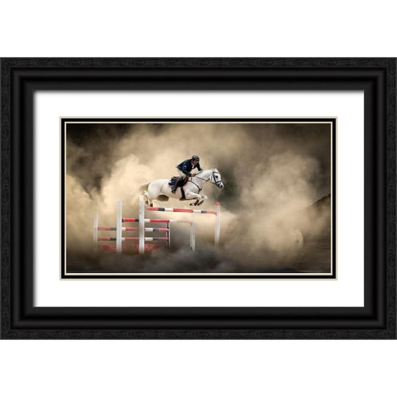Ünsal, Arif 24x15 Black Ornate Wood Framed with Double Matting Museum Art Print Titled - White horse