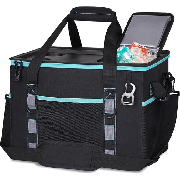 Soft Cooler Bag with Hard Shell & 2 Cup Holders, Portable 40L/70 Cans Collapsible Cooler Bags Insulated with Leakproof for Travel, ice chests and Cooler Lunch Box for Beach Camping Picnic