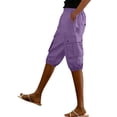 thumbnail image 2 of CQONEPT Women's Cargo Pants Casual Summer Elastic Waist Cotton Pull On Hiking Outdoor Jogger Capris with Pockets Purple M, 2 of 7