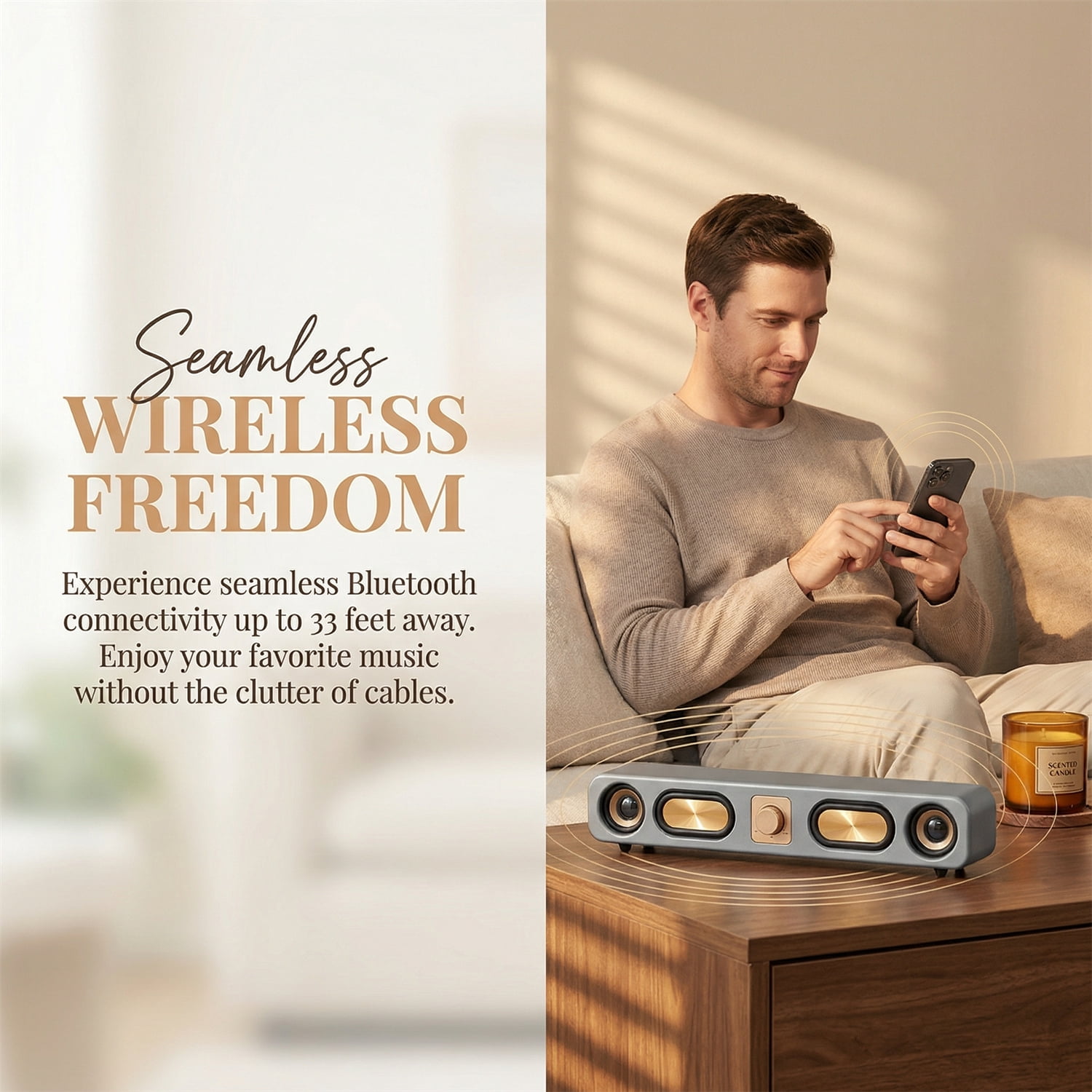 RIDWIND Retro Wood Bluetooth Speaker, Portable Vintage Wireless Speaker with 10W Stereo Sound, Mini Desktop Speaker for Home, Cafe, Office,Gray