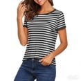 thumbnail image 4 of Qiopertar Women's Striped T-Shirt Casual Basic Round Neck Short Sleeve Lightweight Soft Summer Tops Slim Fit Print Tee, Black XXL, 4 of 6