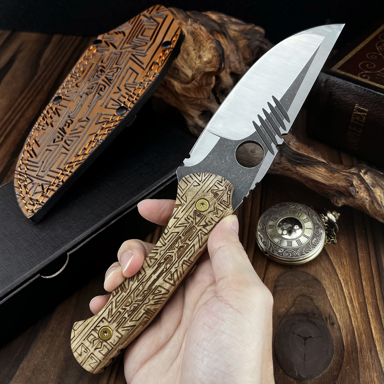 Multipurpose Fixed Blade Utility Knife - 8Cr13Mov Steel Blade with Engraved G10 Handle, Sheath for Home, Office & Light Outdoor Tasks