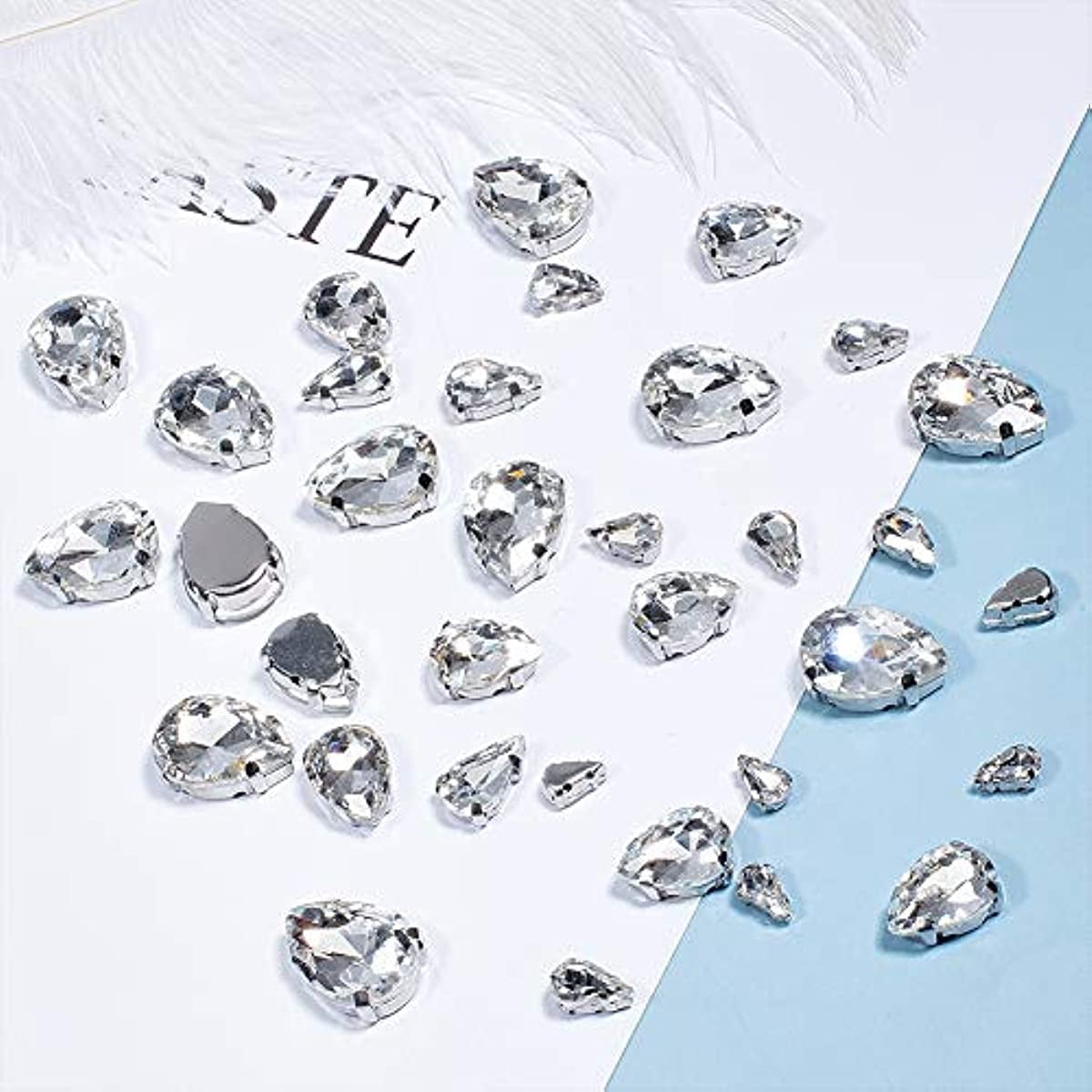 156 Pieces Sew on Rhinestones Claw Flatback Crystal Rhinestones Metal Prong  Setting Rhinestones Acrylic Glass Sewing Gems for Clothes DIY Craft Shoes  Dress Jewelry Making (Gold Claw, White AB)
