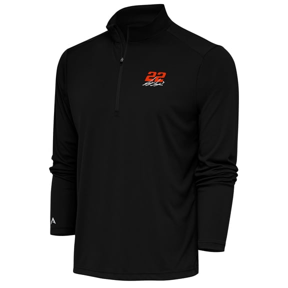 Men's Antigua Black Joey Logano Tribute Quarter-Zip Pullover Top