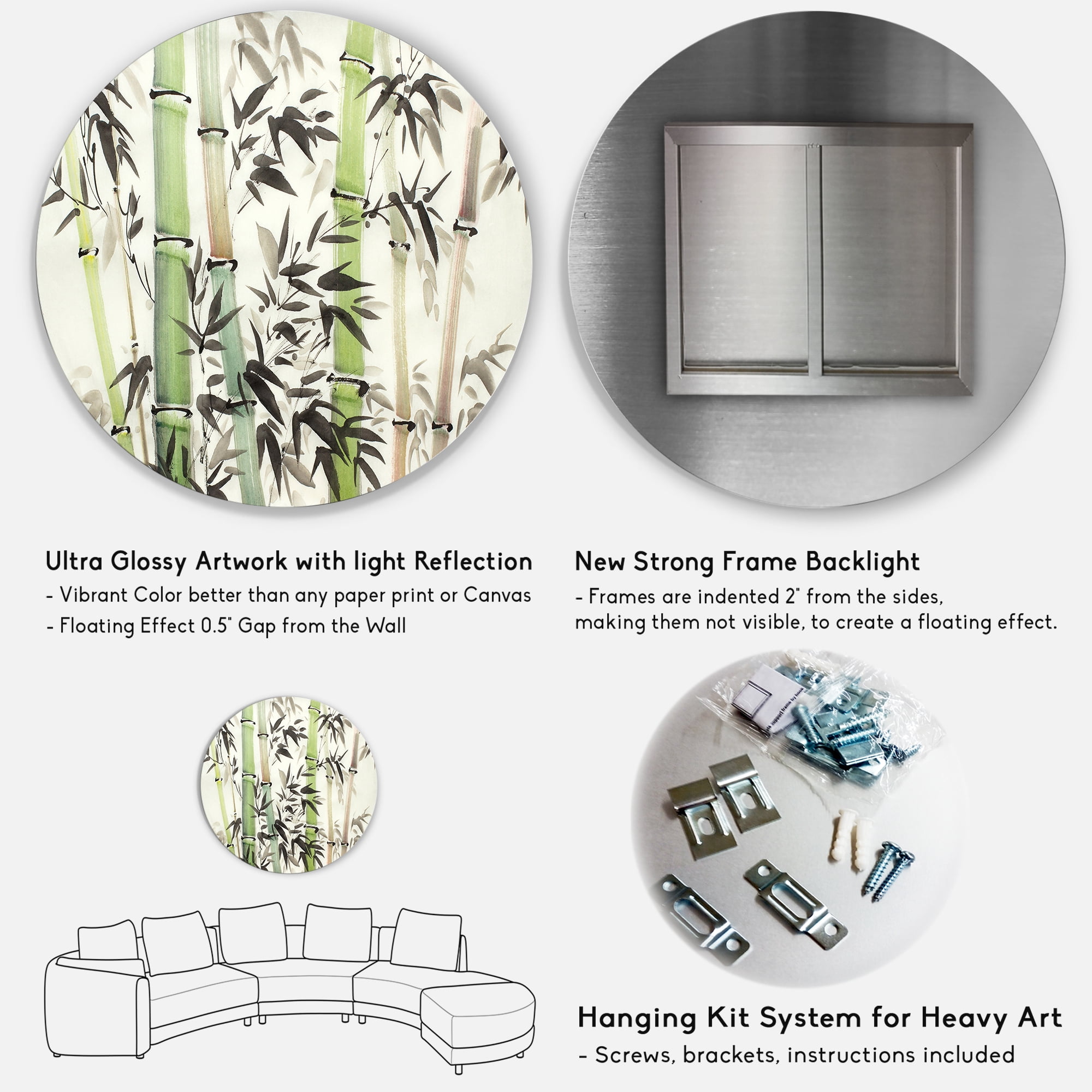 Designart 'The Forest of Bamboo Branches II' Lake House Circle Metal Wall Art 36x36 - Disc of 36