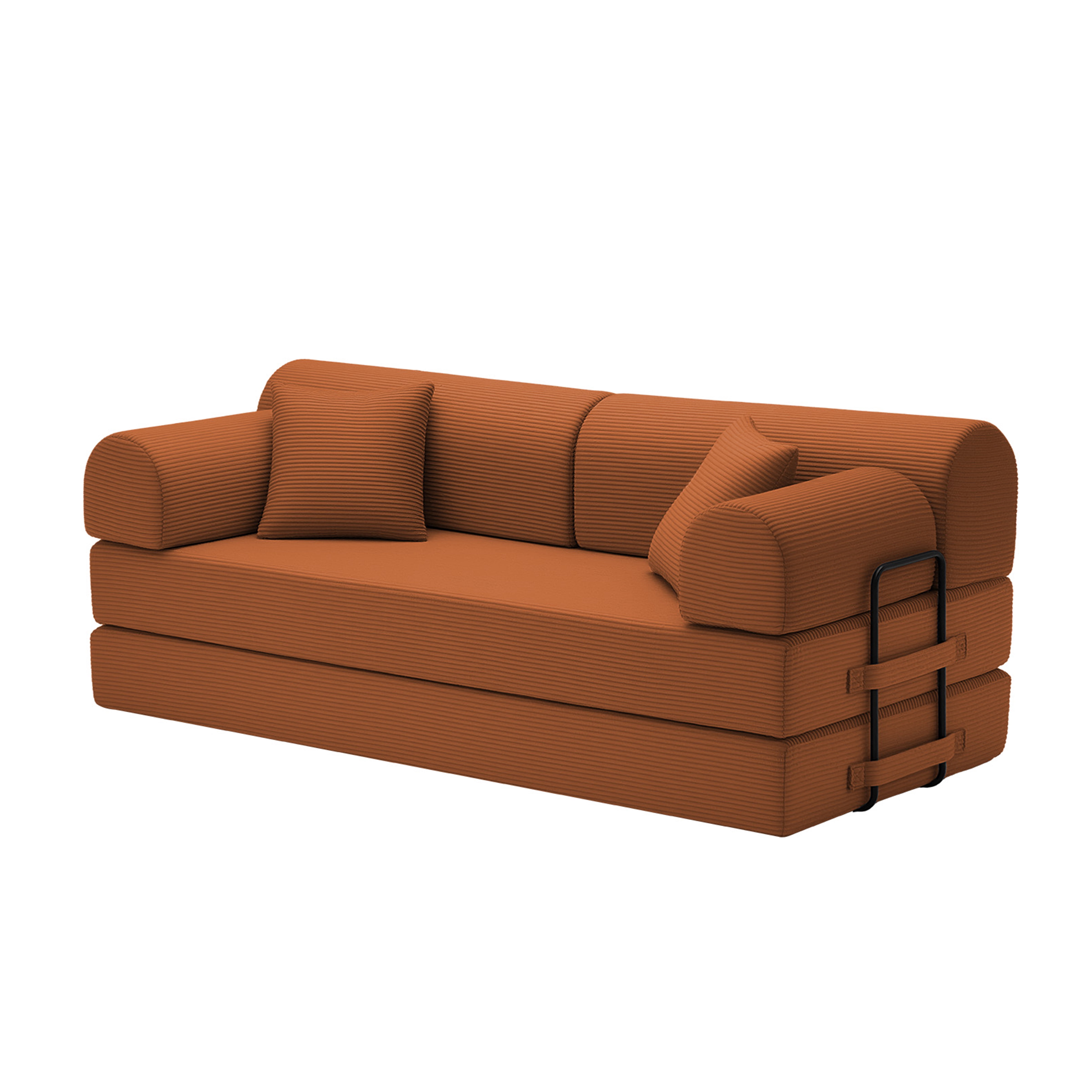 Leumius 79" Convertible Futon Sofa Bed, Boneless Couch for Living Room, Corduroy Folding Mattress Couch with Fixed-Shape Frame, Floor Sofa Lounge Couch with 2 Pillows, No Assembly,Orange