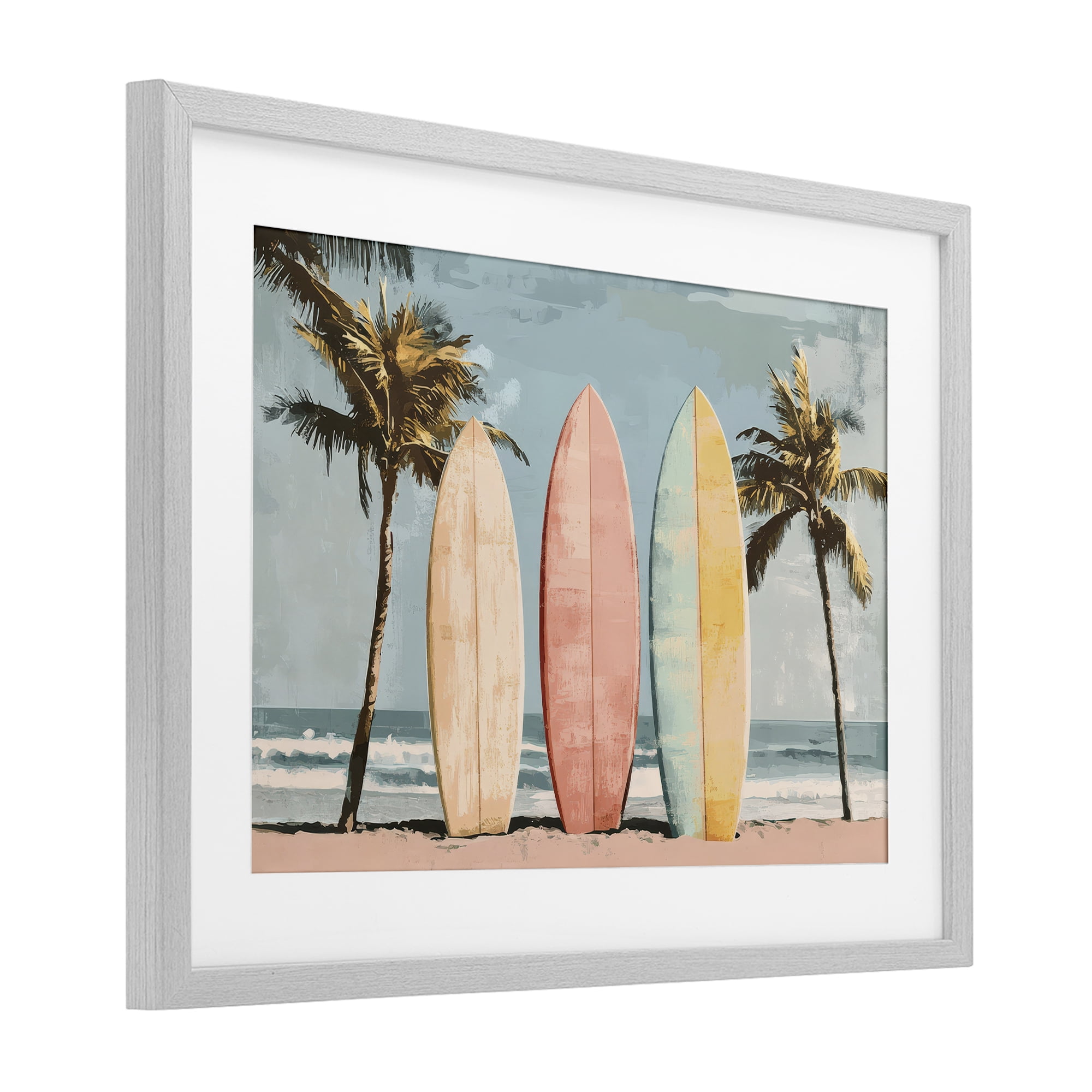 Stupell Industries Paradise Surfboard Trio Gray Framed Print Under Glass, design by Petal Prints Design