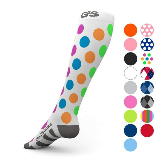 GO2 Compression Socks for Men Women Nurses Runners 20-30 mmHG (high) - Medical Stocking Maternity Travel - Best Performance Recovery Circulation Stamina - (PolkaDot,L)
