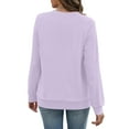 thumbnail image 3 of V Neck Sweatshirt Women with Pockets Casual Plain Comfort Hoodless Hoodies Cozy Fleece Pullover Sweatshirts No Hood Purple Pink L, 3 of 3