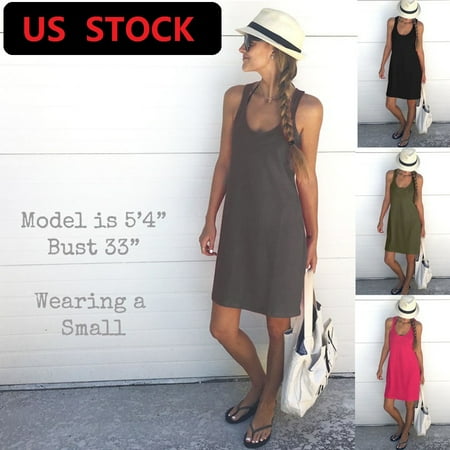 - DYMADE Women Ladies Sleeveless Loose Sundress Summer Holiday Beach Mini Vest Dress