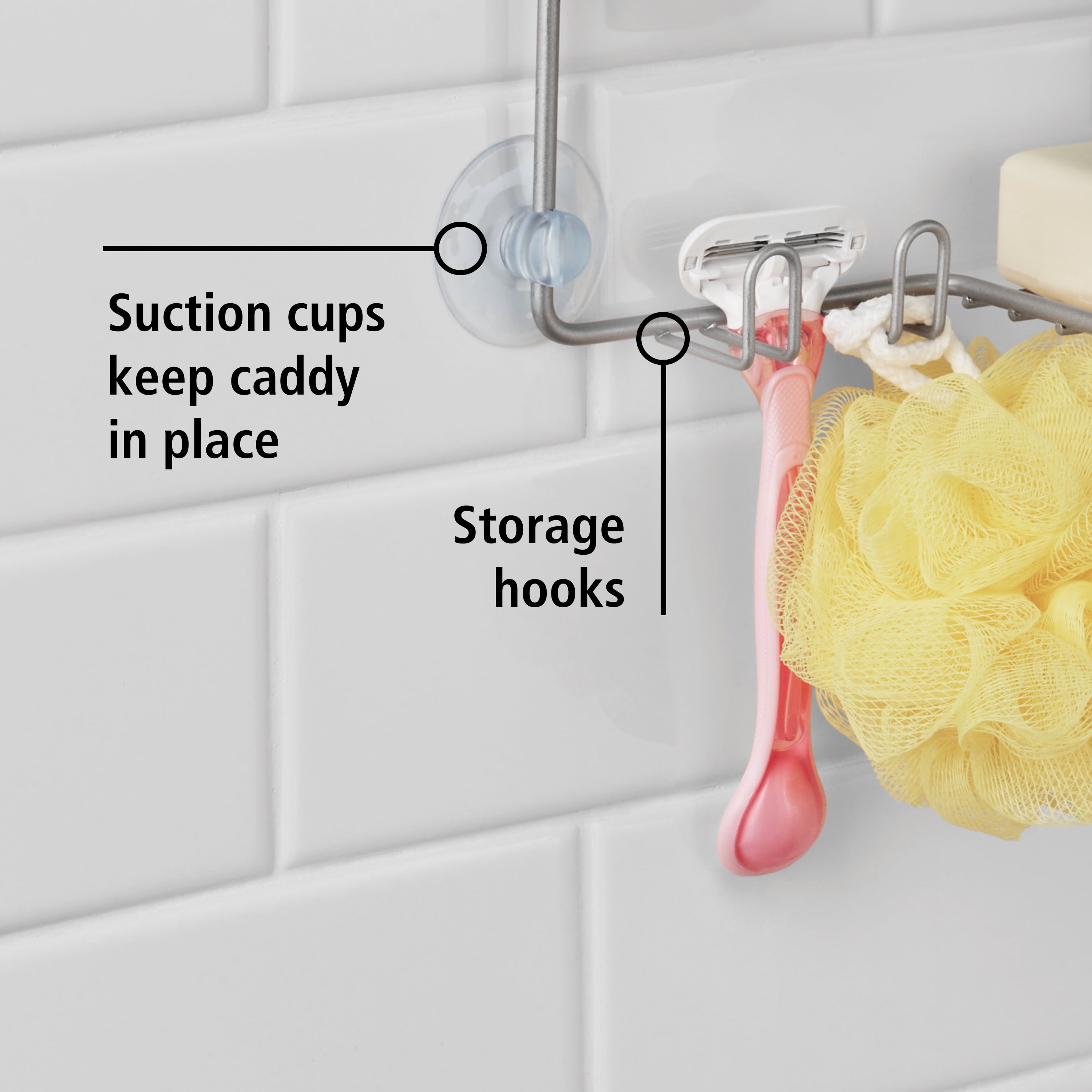 Mainstays Premium Hanging Shower Caddy with Two Shelves and Soap Tray, Satin Nickel
