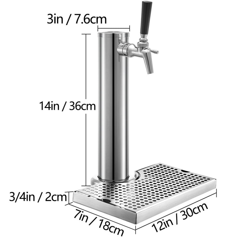 VEVOR Beer Tower Kegerator Tower 2 Faucet Beer Tower Stainless Steel Drip Tray
