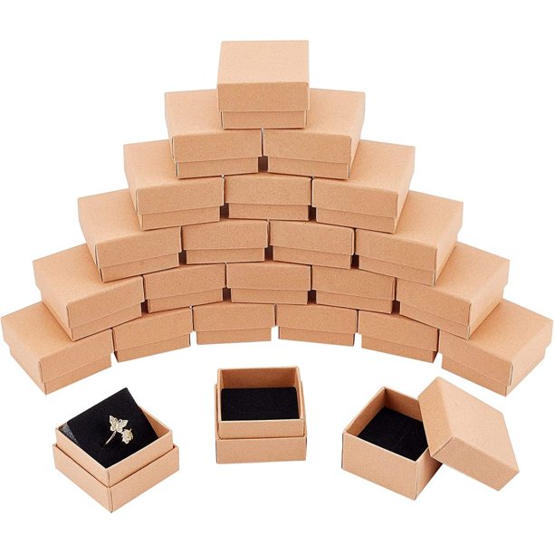 Caja para anillos, caja de regalo para joyas, joyero cuadrado de cartón, caja de embalaje con pendientes pequeños de espuma, día de San Valentín, boda, cumpleaños, negocios navideños