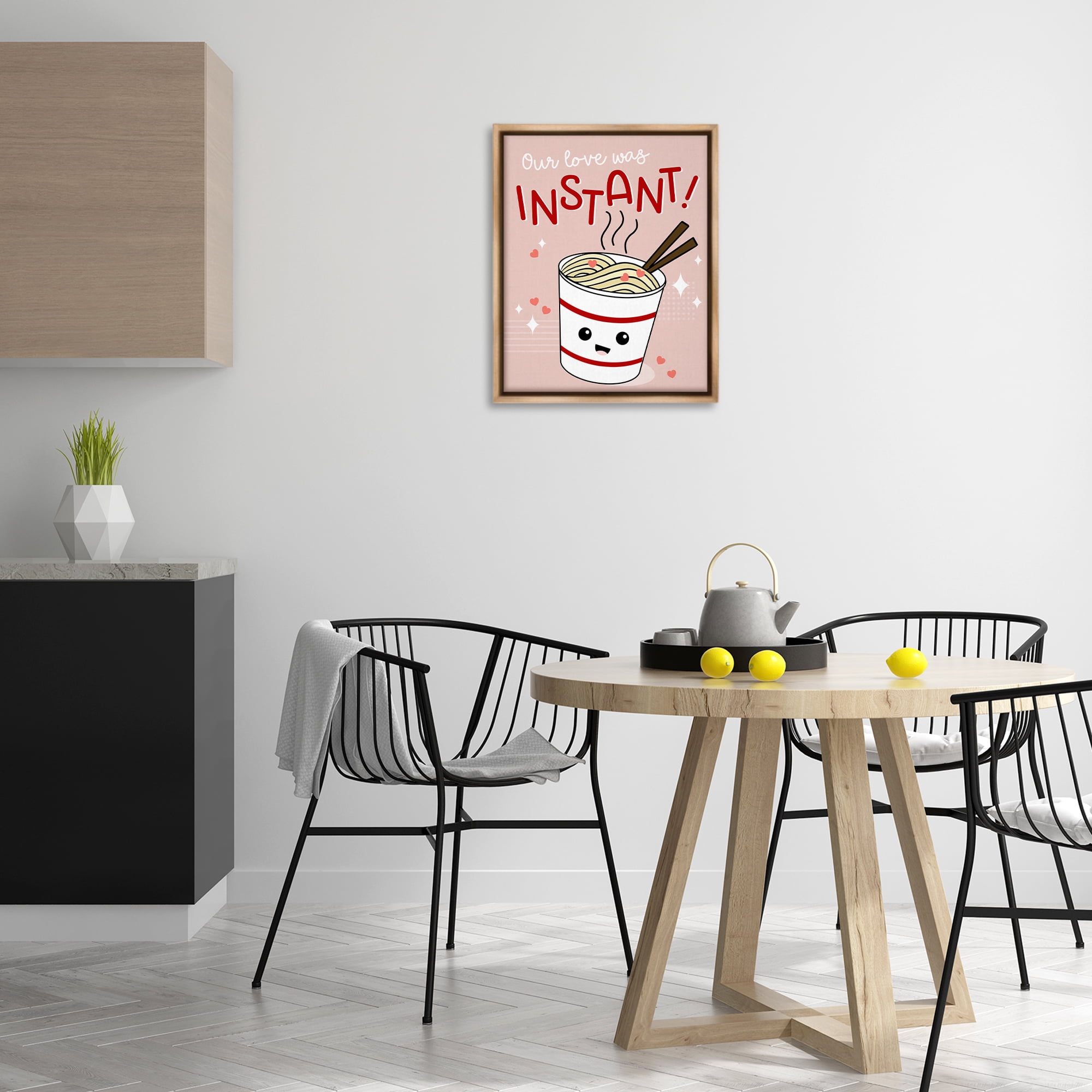 Stupell Industries Love Was Instant Noodles Food & Beverage Painting Brown Floater Framed Canvas Art Print Wall Art, 17 x 21
