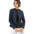 thumbnail image 2 of INSPIRE CHIC Veste en Denim à Basque pour Femme, Col Rond, Sans Col, Boutonnée, 2 of 6