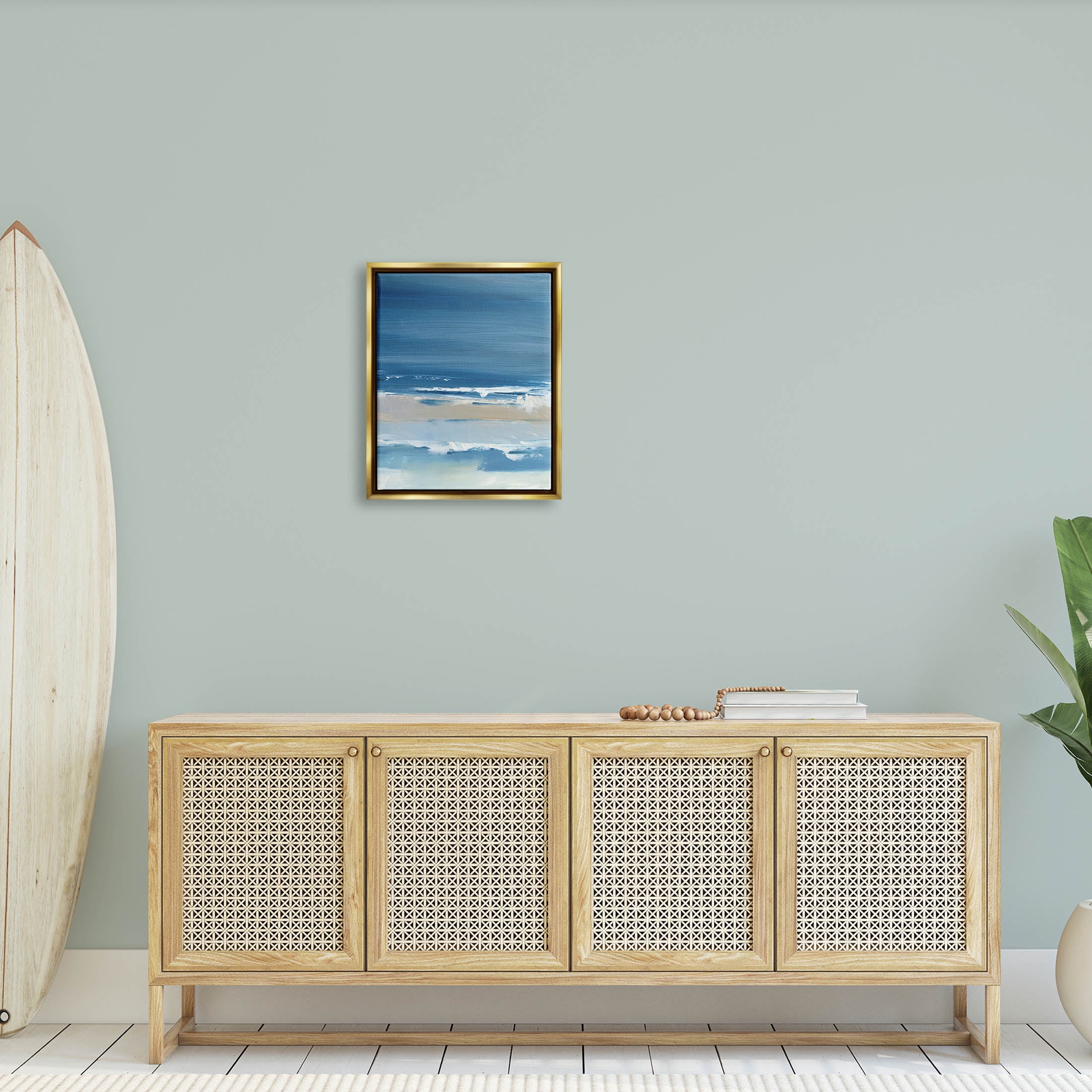 Stupell Industries Crashing Waves Ocean Shoreline Beach Painting Metallic Gold Floating Framed Canvas Print Wall Art, Design by Ethan Harper